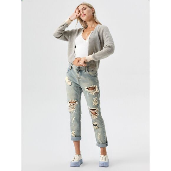 One x One Teaspoon Size 25 Blue Jeans Awesome Baggies Relaxed Cuffed Destroyed